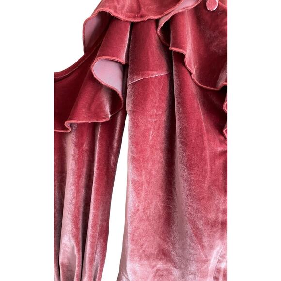 Self-Portrait Pink Velvet Blouse with black lace and bows around cuffs. - Picture 11 of 13